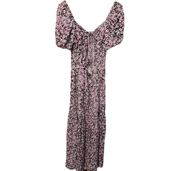 Topshop Floral Print Puff Short Sleeve Maxi Dress with Open Back Size 6 - Picture 8 of 8